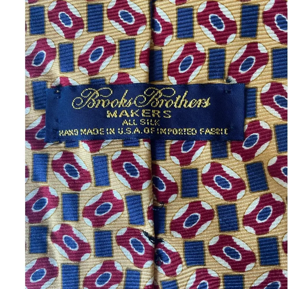 Brooks Brothers Makers Vintage Tie 100% Silk Made USA Yellow Blue Maroon 60